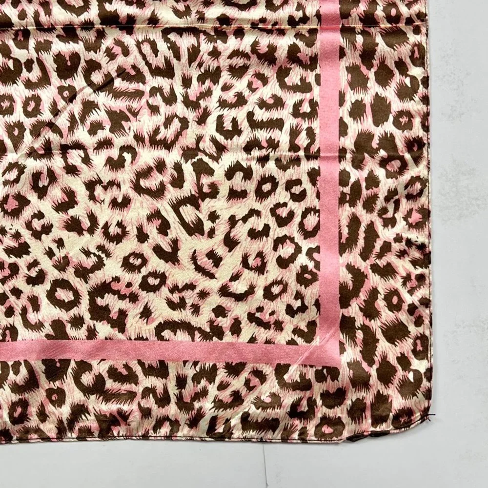 NEW Brown Pink Leopard Animal Printed Square Silky Scarf Wrap